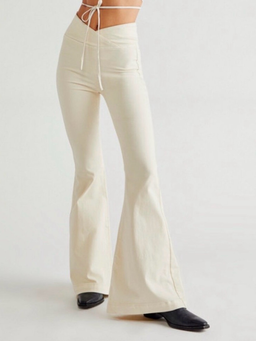 Nwt Free People Women's Venice Beach Flare Pull-On Jeans In Worn White Size 32